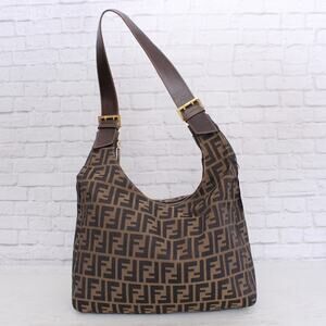 Fendi Zucca Shoulder Bag Nylon Hobo Shoulder Brown Purse A5250